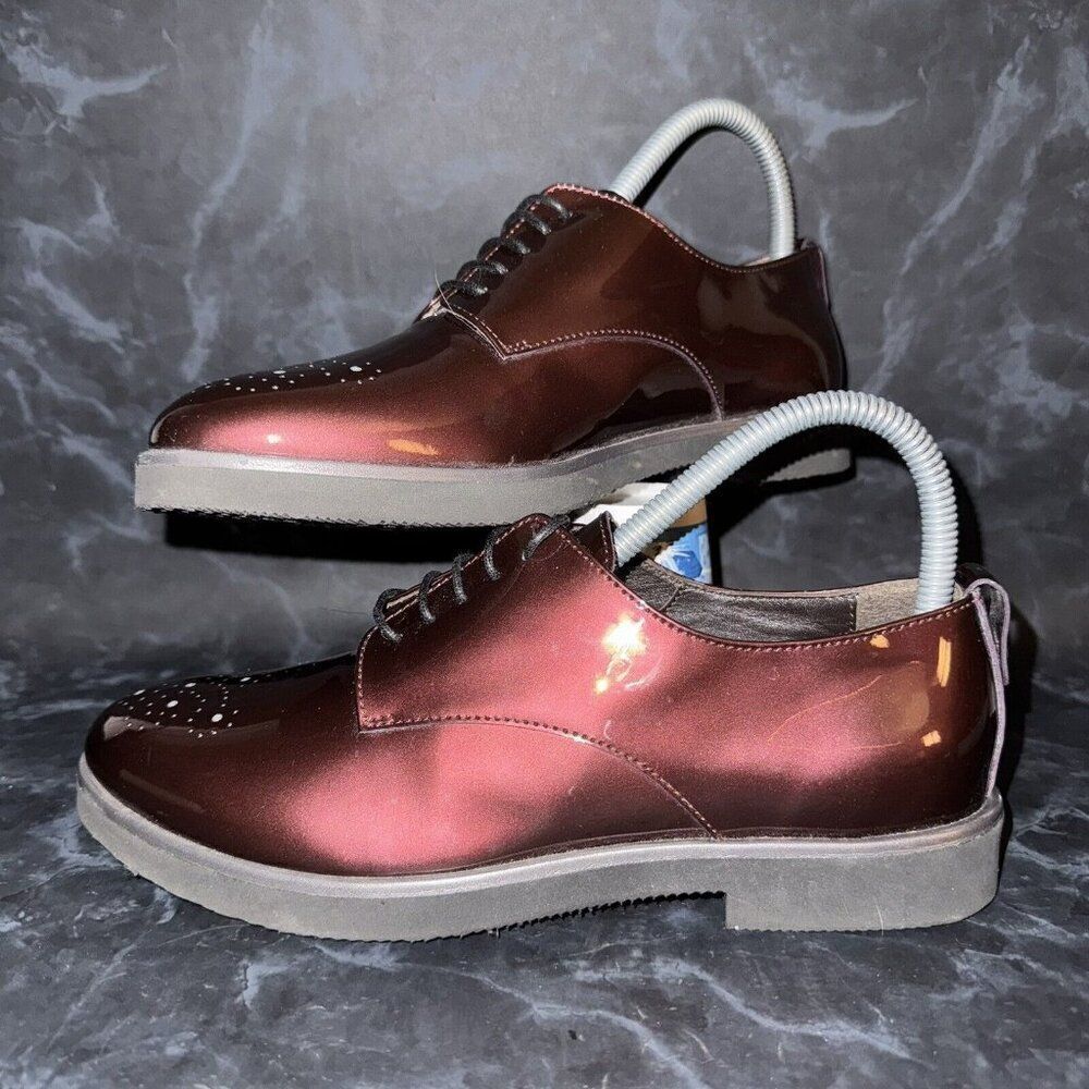 AGL Womens Parker Oxford Burgundy Patent Brogue Lace  Dress Shoe Size 37 US 7
